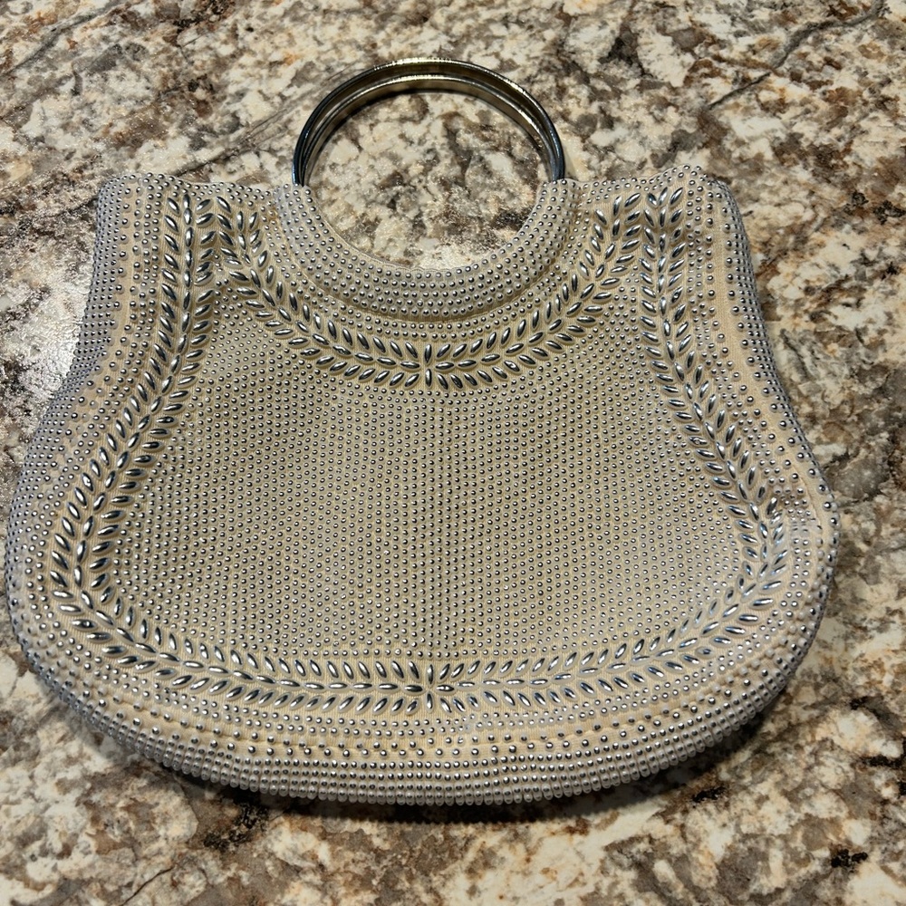 White Silver Studded Clutch Bag